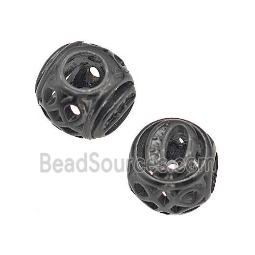 Stainless Steel Round Beads Letter-O Hollow Large Hole Black Plated