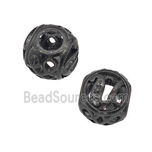 Stainless Steel Round Beads Letter-U Hollow Large Hole Black Plated