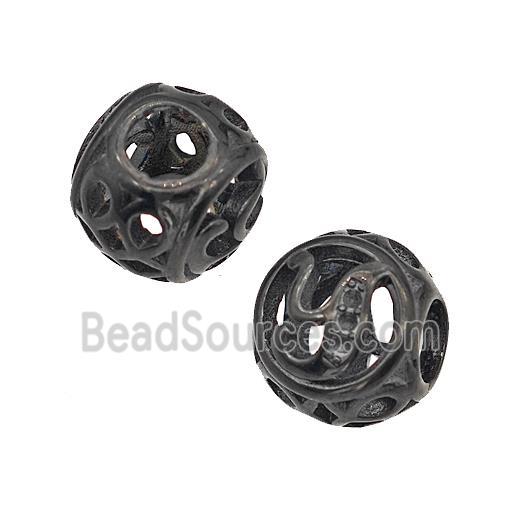 Stainless Steel Round Beads Letter-Y Hollow Large Hole Black Plated