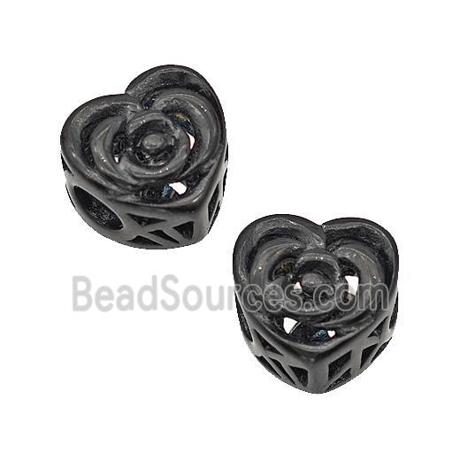 Stainless Steel Heart Beads Flower Hollow Large Hole Black Plated