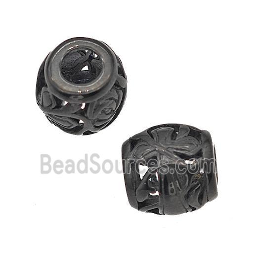 Stainless Steel Barrel Beads Cross Large Hole Hollow Black Plated