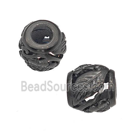 Stainless Steel Barrel Beads Leaf Large Hole Hollow Black Plated