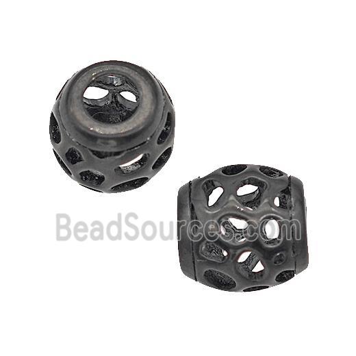 Stainless Steel Barrel Beads Large Hole Hollow Black Plated