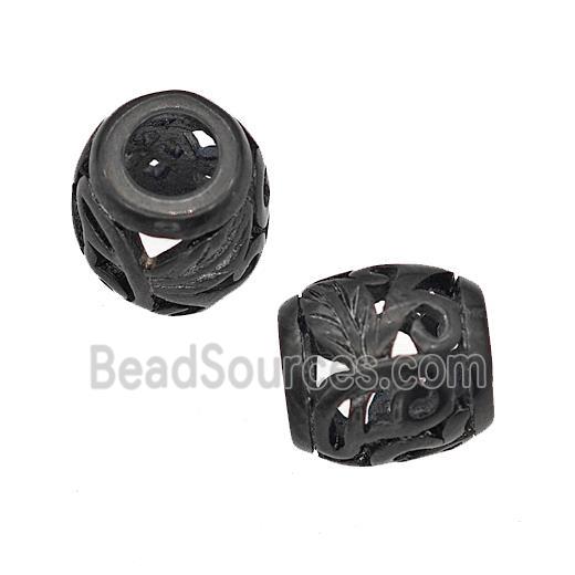 Stainless Steel Barrel Beads Leaf Large Hole Hollow Black Plated