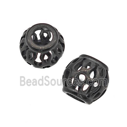 Stainless Steel Barrel Beads Large Hole Hollow Black Plated