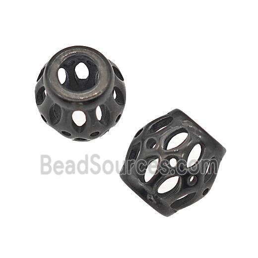 Stainless Steel Barrel Beads Large Hole Hollow Black Plated