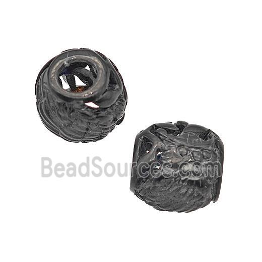 Stainless Steel Barrel Beads Owl Large Hole Hollow Black Plated