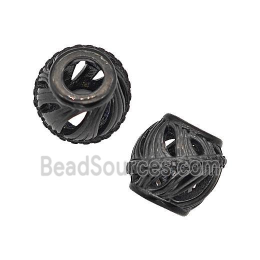 Stainless Steel Barrel Beads Large Hole Hollow Black Plated