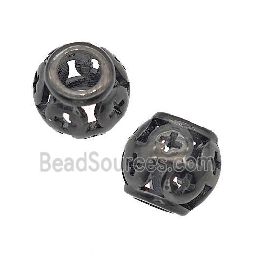 Stainless Steel Round Beads Cross Large Hole Hollow Black Plated