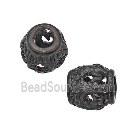 Stainless Steel Barrel Beads Large Hole Hollow Black Plated