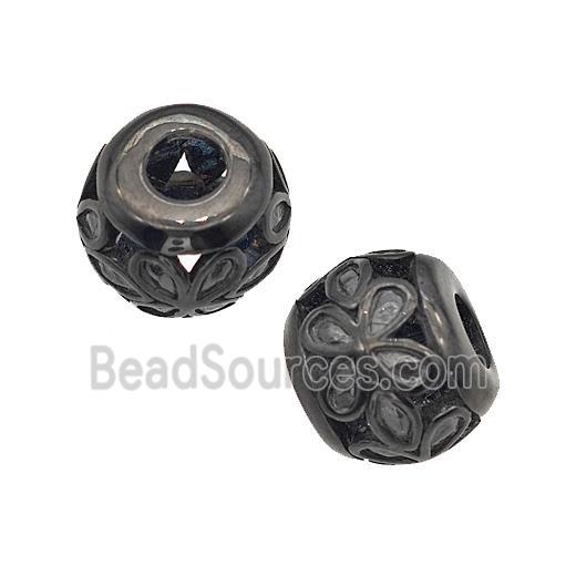 Stainless Steel Round Beads Flower Large Hole Hollow Black Plated