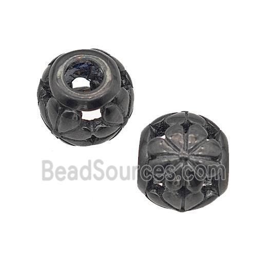 Stainless Steel Round Beads Flower Large Hole Hollow Black Plated