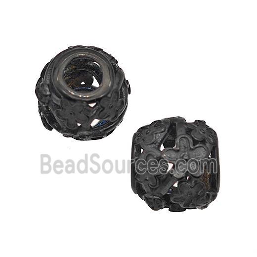 Stainless Steel Round Beads Flower Large Hole Hollow Black Plated