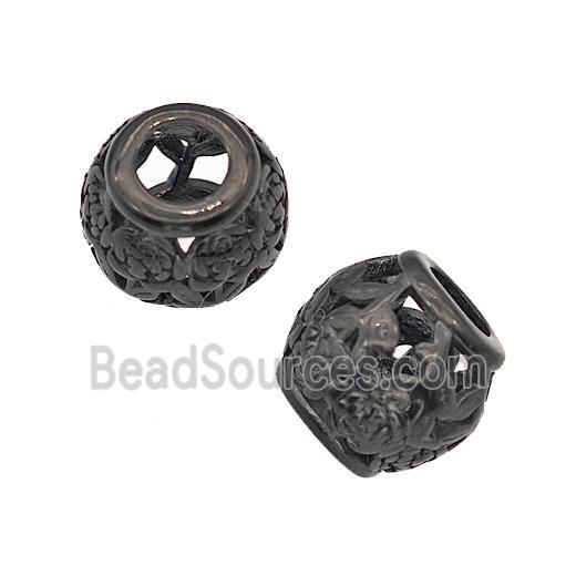 Stainless Steel Barrel Beads Flower Large Hole Hollow Black Plated