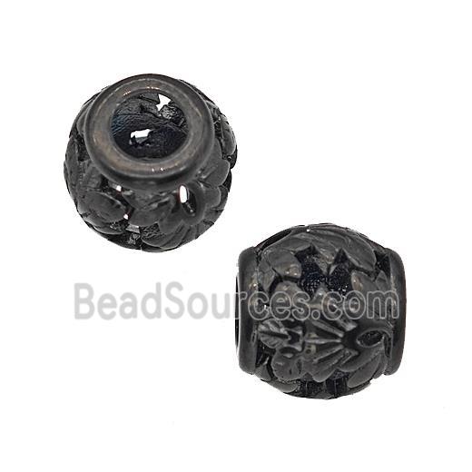 Stainless Steel Barrel Beads Flower Large Hole Hollow Black Plated