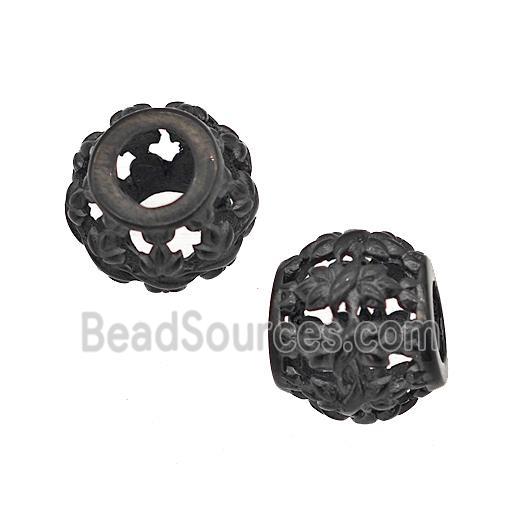 Stainless Steel Round Beads Flower Large Hole Hollow Black Plated