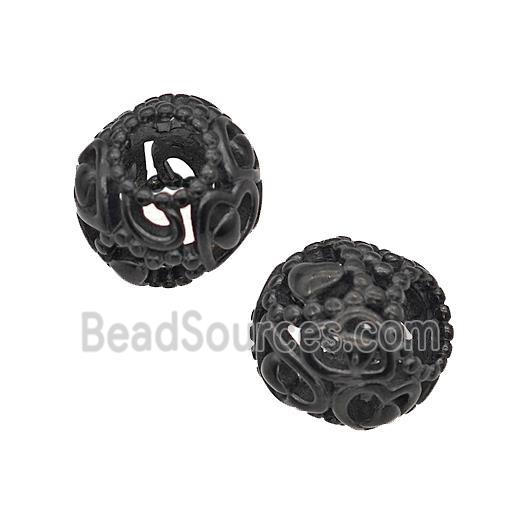 Stainless Steel Round Beads Large Hole Hollow Black Plated