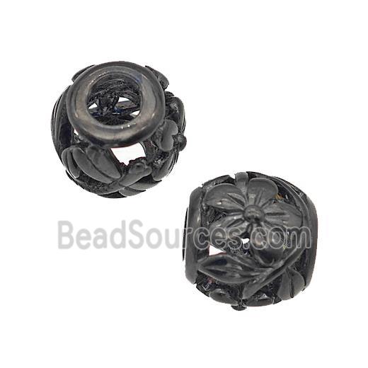 Stainless Steel Round Beads Flower Large Hole Hollow Black Plated