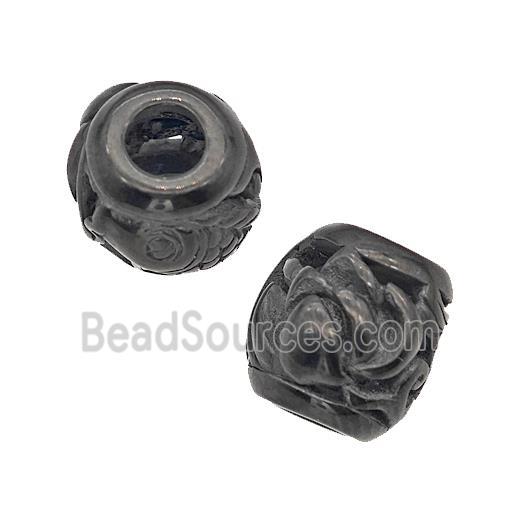 Stainless Steel Barrel Beads Flower Large Hole Hollow Black Plated