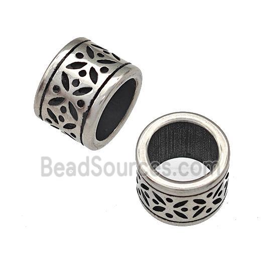 Stainless Steel Column Beads Large Hole Antique Silver