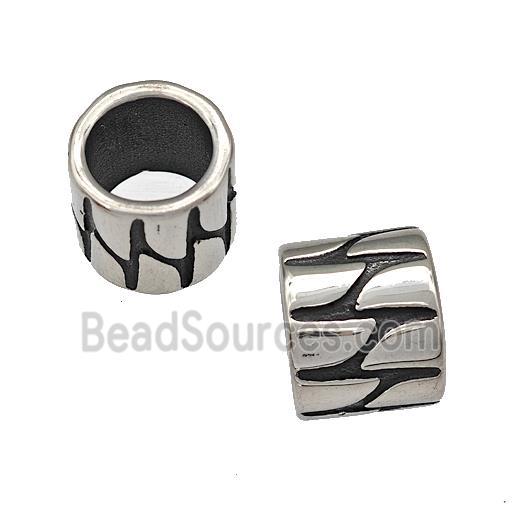 Stainless Steel Column Beads Tube Large Hole Antique Silver