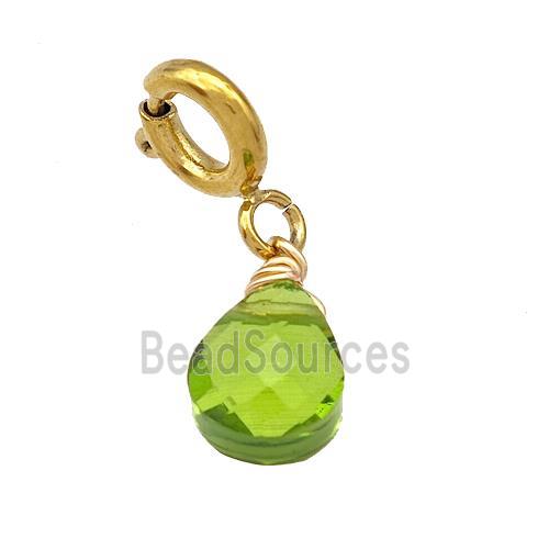 Green Crystal Glass Teardrop With Stainless Steel Clasp Gold Plated