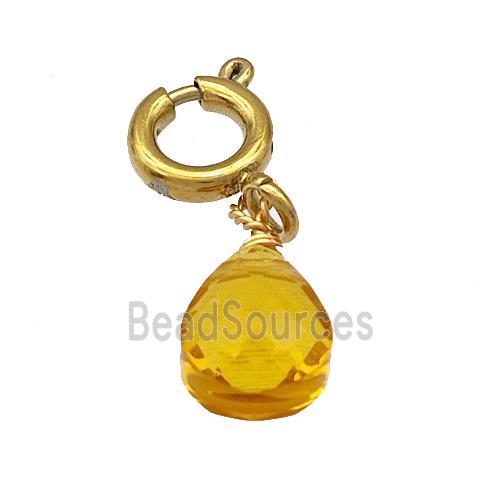 Golden Crystal Glass Teardrop With Stainless Steel Clasp Gold Plated