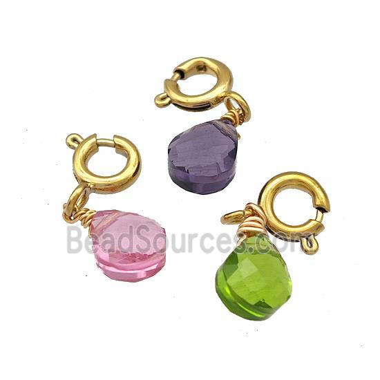 Crystal Glass Teardrop With Stainless Steel Clasp Gold Plated Mixed