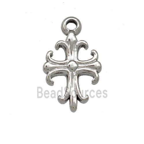 Raw Stainless Steel Cross Pendant Fleur Delis