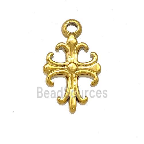 Stainless Steel Cross Pendant Fleur Delis Gold Plated