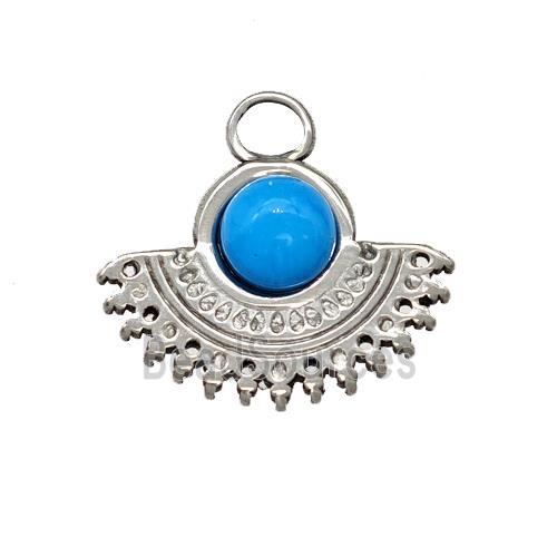 Raw Stainless Steel Pendant Pave Synthetic Turquoise Blue