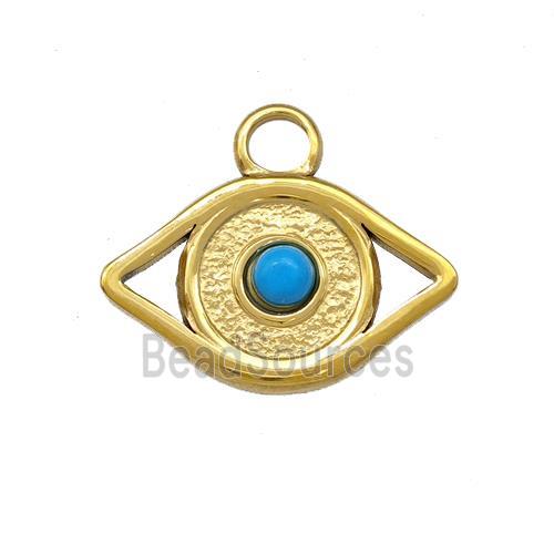 Stainless Steel Eye Charms Pendant Pave Blue Synthetic Turquoise Gold Plated