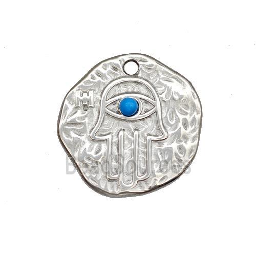 Raw Stainless Steel Hand Pendant Pave Blue Synthetic Turquoise Circle