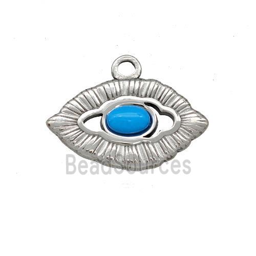 Raw Stainless Steel Eye Pendant Pave Blue Synthetic Turquoise