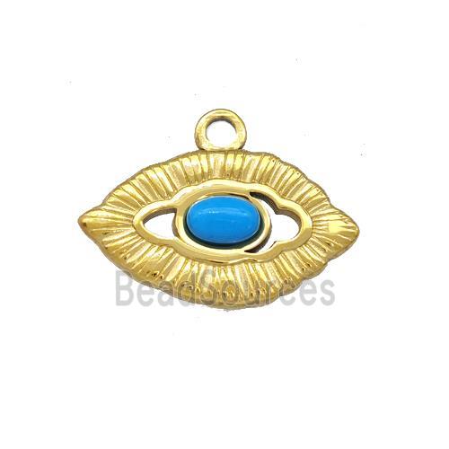 Stainless Steel Eye Pendant Pave Blue Synthetic Turquoise Gold Plated