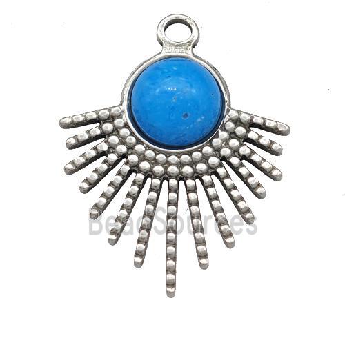 Raw Stainless Steel Pendant Pave Blue Synthetic Turquoise