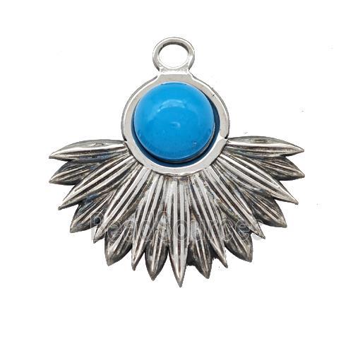 Raw Stainless Steel Pendant Pave Blue Synthetic Turquoise