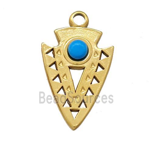 Stainless Steel Arrowhead Pendant Pave Blue Synthetic Turquoise Gold Plated