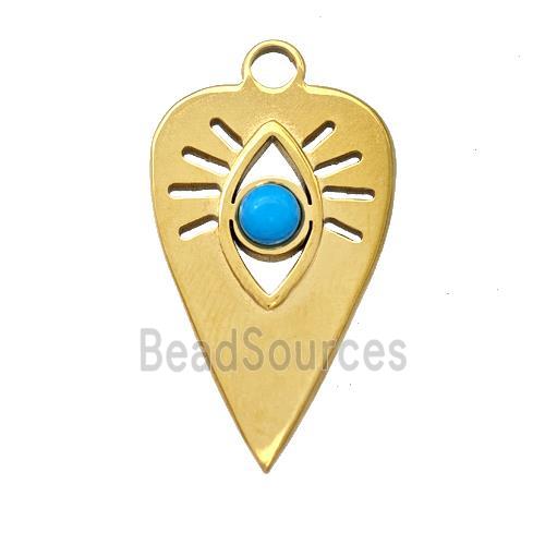 Stainless Steel Arrowhead Eye Pendant Pave Blue Synthetic Turquoise Gold Plated