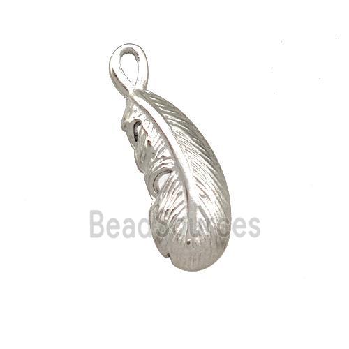 Raw Stainless Steel Feather Pendant