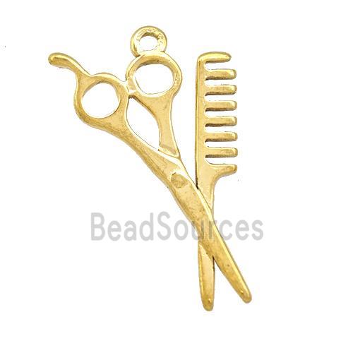 Stainless Steel Comb Scissor Charms Pendant Gold Plated