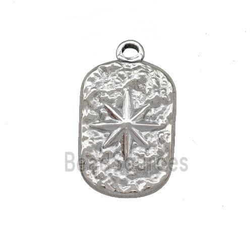 Raw Stainless Steel Compass Pendant Hammered Rectangle