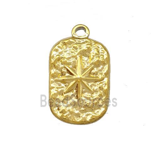 Stainless Steel Compass Pendant Hammered Rectangle Gold Plated