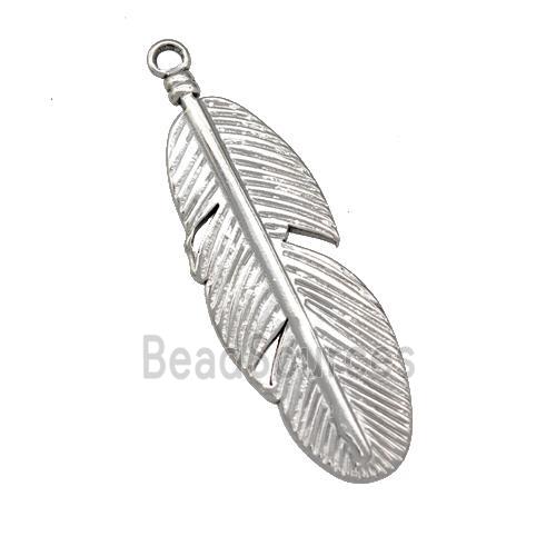 Raw Stainless Steel Feather Pendant