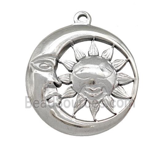 Raw Stainless Steel Sun Moon Charms Pendant