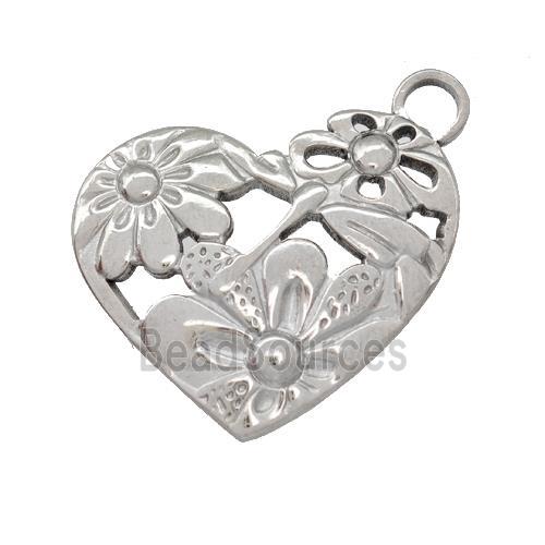 Raw Stainless Steel Heart Pendant Flower