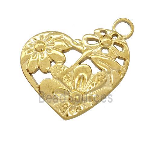 Stainless Steel Heart Pendant Flower Gold Plated