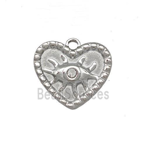 Raw Stainless Steel Heart Eye Pendant Pave Rhinestone