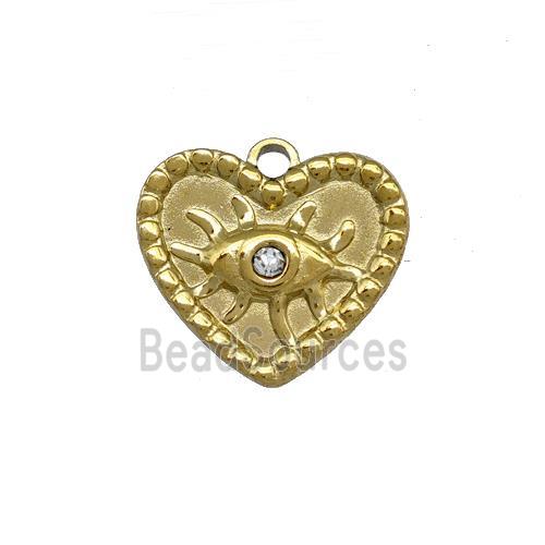 Stainless Steel Heart Eye Pendant Pave Rhinestone Gold Plated