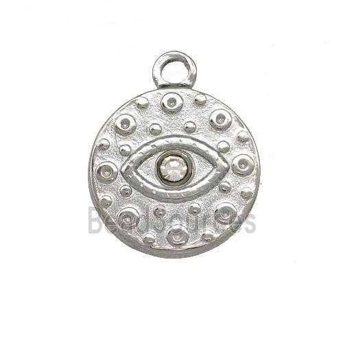 Raw Stainless Steel Eye Pendant Pave Rhinestone Circle